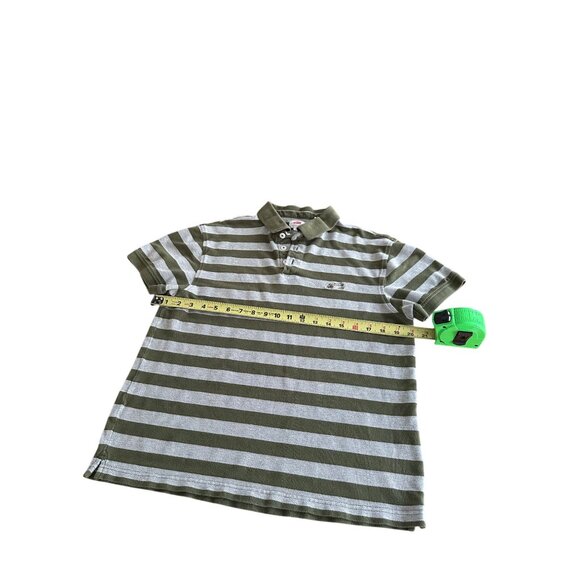 Levis Green & Gray Striped Collared Polo Shirt Mens M Cotton Casual Base Layer - Picture 6 of 8
